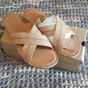 Toms Viv honey leather embossed slide sandal